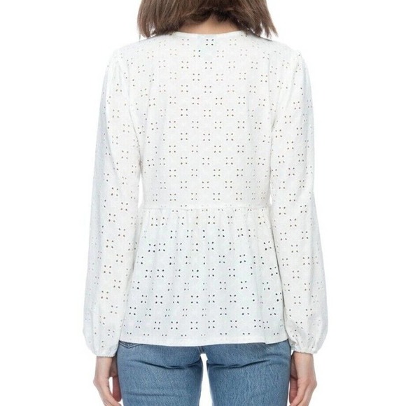 Bobeau Stretch Eyelet Babydoll Top Women's Size XL Off White NWT - Picture 2 of 12